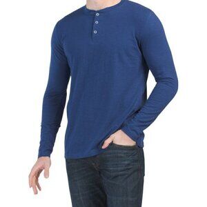 BLUE BLACK Long Sleeve Solid Slub Henley Top Men Size L